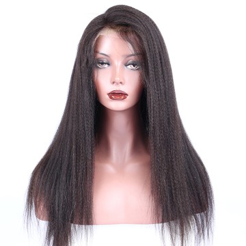 Full Lace Wig Kinky Straight Remy Human Hair Pre-Plucked Wigs